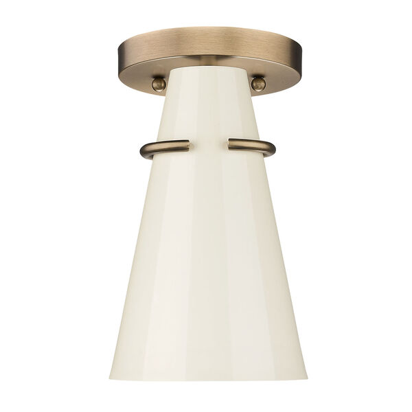 Reeva White and Modern Brass One-Light Semi-Flush Mount, image 3